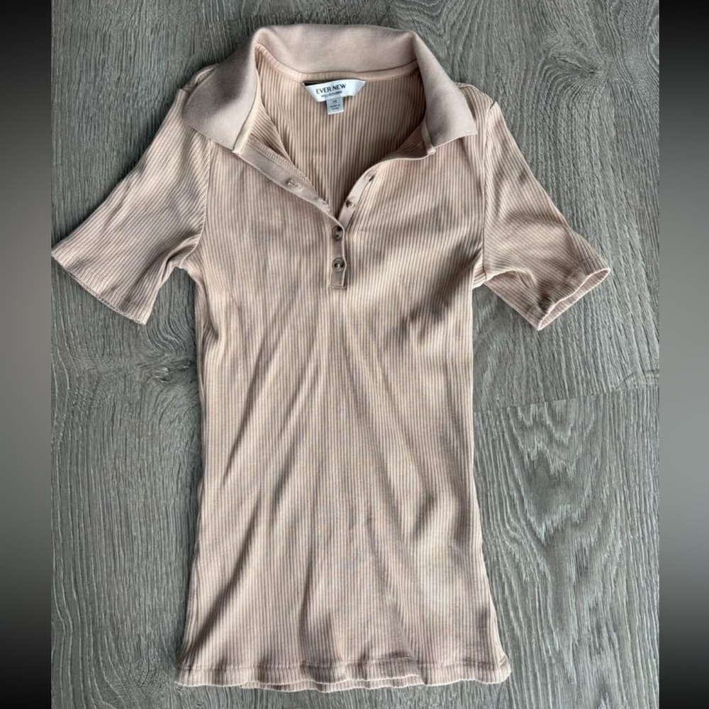 EVER NEW Beige Ribbed Buttoned Women’s Collared Shirt, Size XS